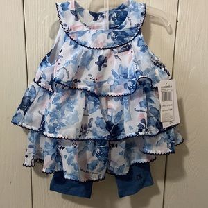 Calvin Klein Blue & White Floral Sleeveless Layered Tunic and Jeggings